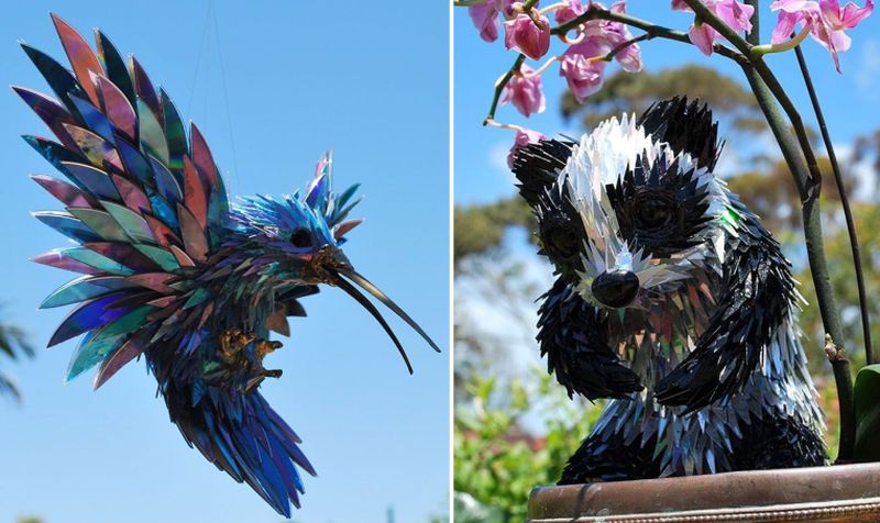 Sustainable Art: Incredible animal sculptures made from old CDs