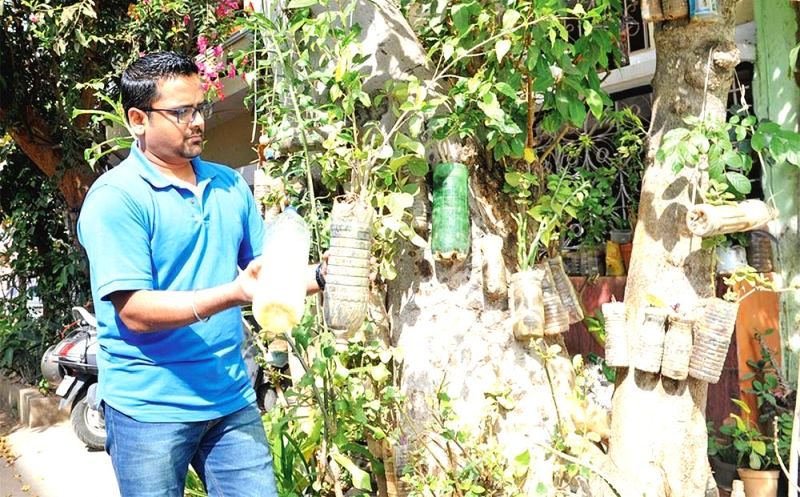 Bengaluru man builds vertical gardens using plastic bottles-2
