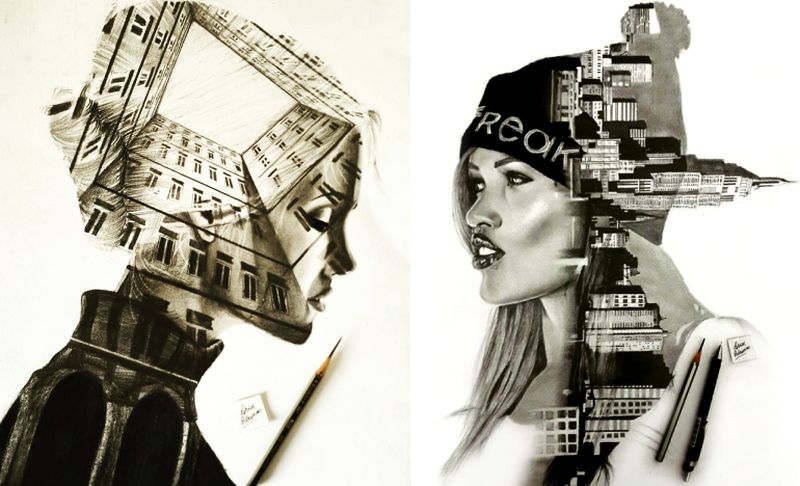Selftaught artist merges human faces with architectural