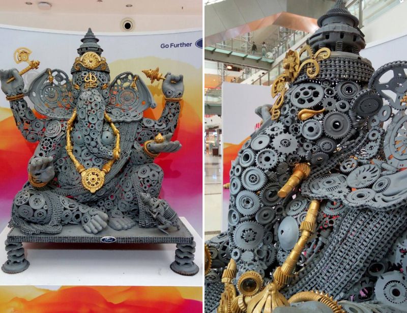 Indian artist creates Ganesha sculpture from 500 kg recycled car parts
