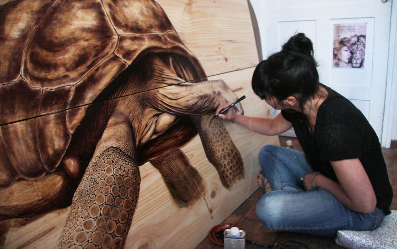 Beautiful nature-inspired drawings on recycled wood by Martina Billi