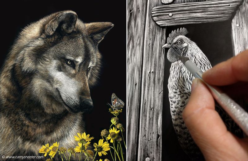 This artist portrays beauty of wildlife with hyper-realistic scratchboard art