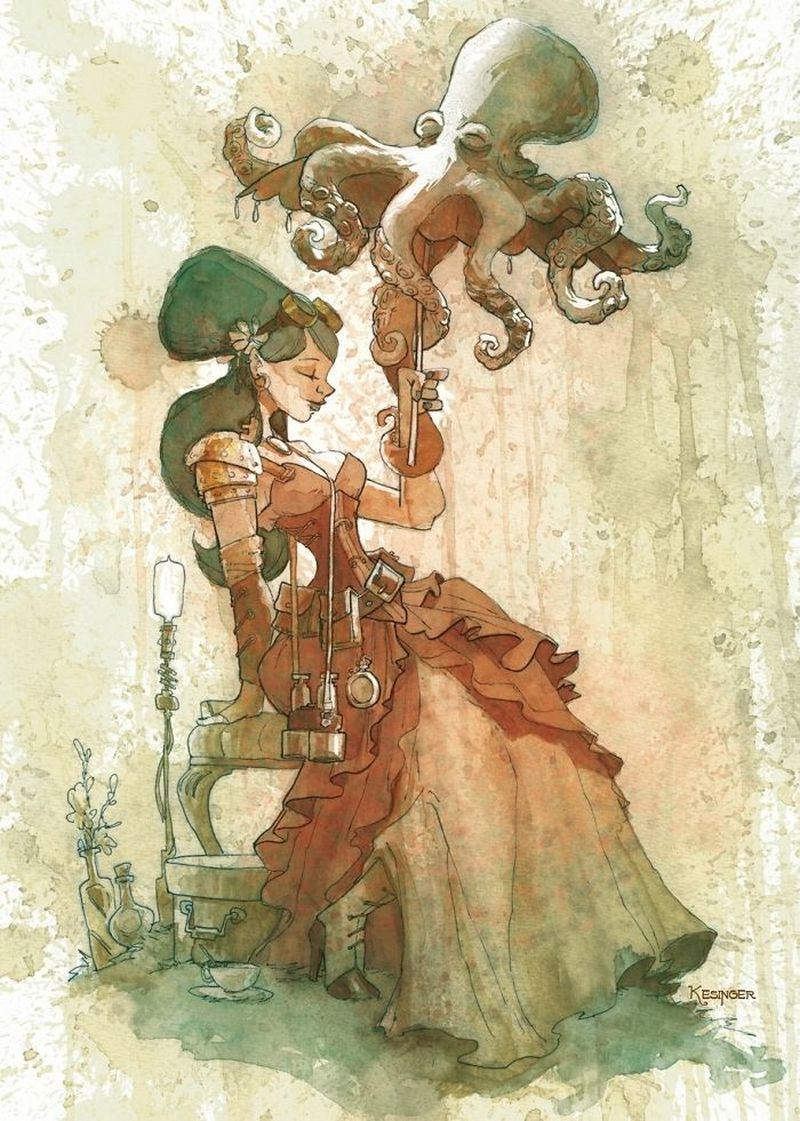 steampunk tea painting