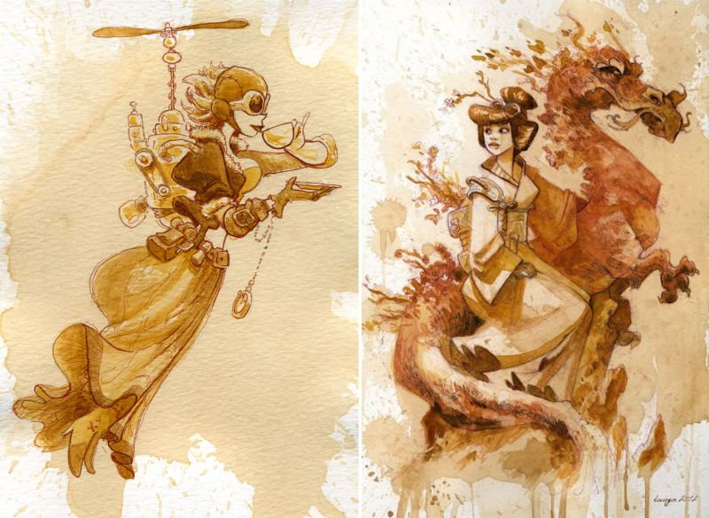 Artist swaps paint for tea to create stunning steampunk art