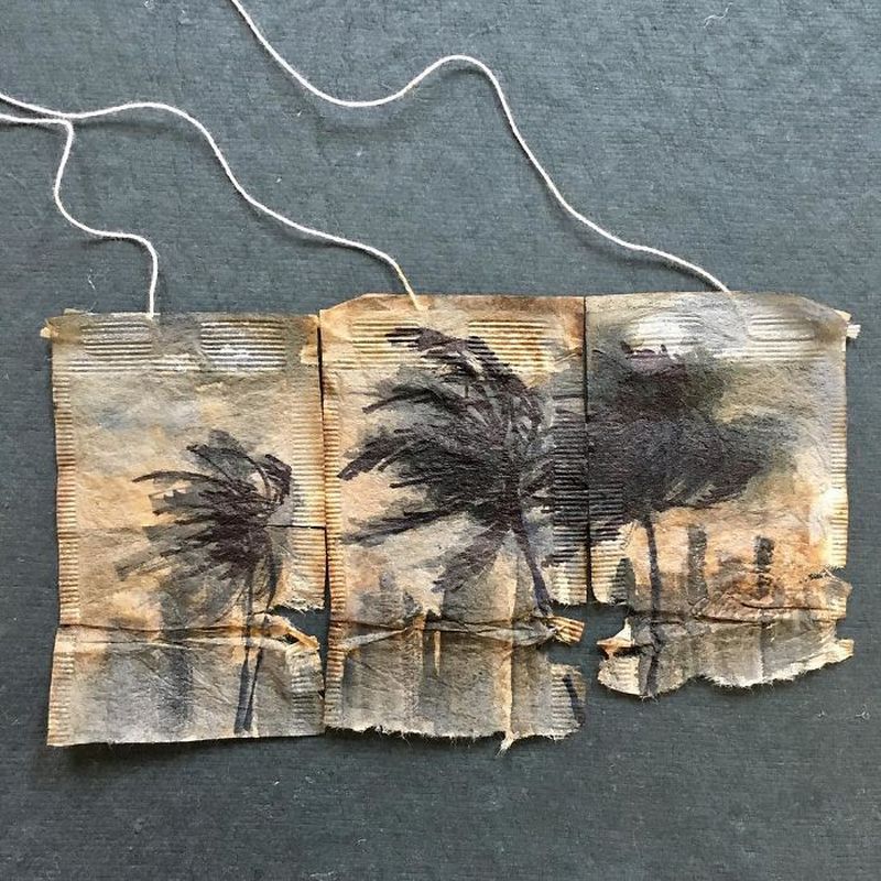 Miniature paintings on tea bags by Ruby Silvious