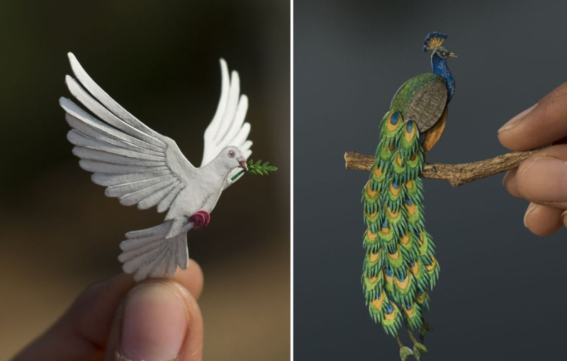 Paper Art by NVIllustration: Miniature Cut Paper Bird Illustrations