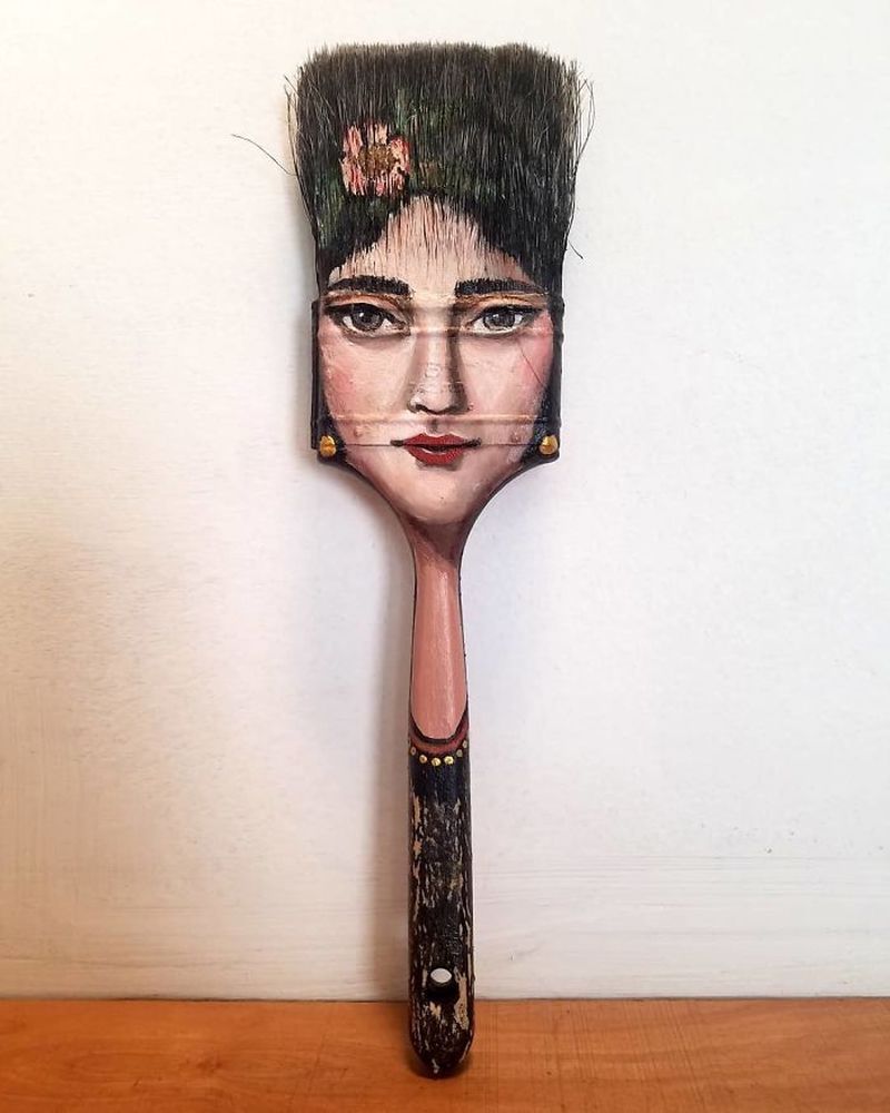 Portraits on worn out objects by Alexandra Dillon