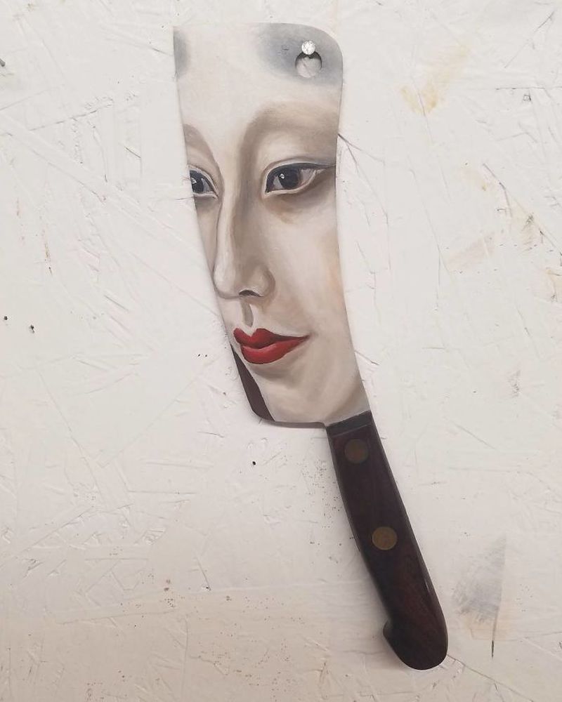 Portraits on worn out objects by Alexandra Dillon