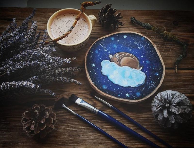 Wood Slice Paintings by Anna Kucharska