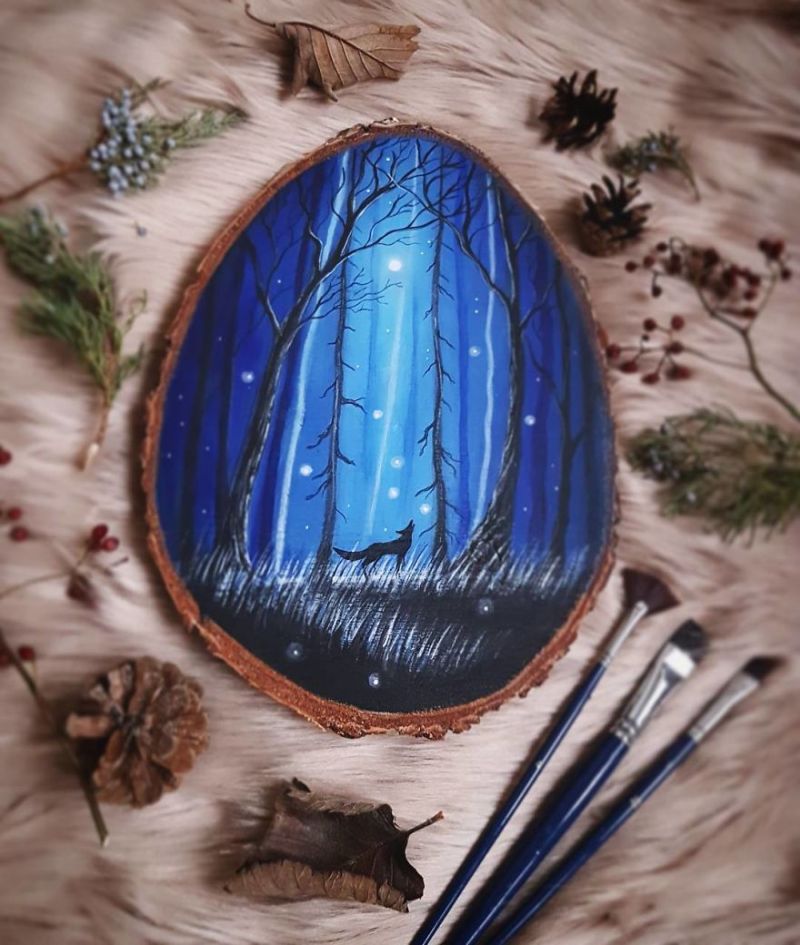 Wood Slice Paintings by Anna Kucharska