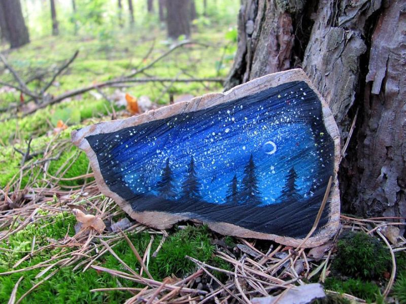 Wood Slice Paintings by Anna Kucharska