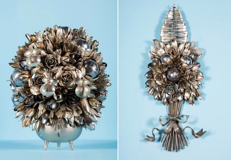 Artist turns spoons, forks, and knives into bouquets that never fade