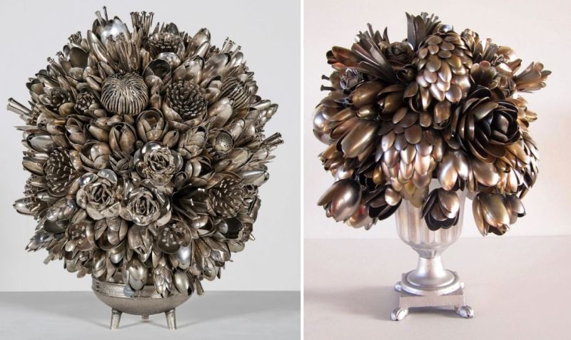 Artist turns spoons, forks and knives into bouquets -3