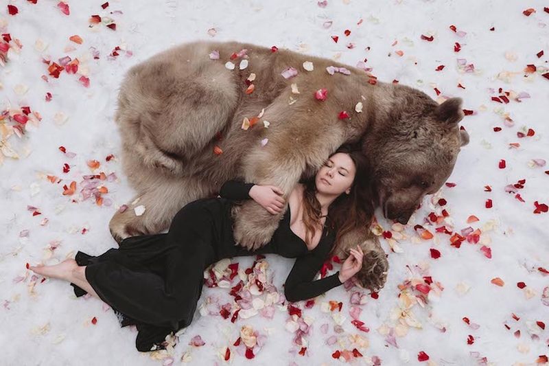 Russian photographer reimagines fairytale scenes with real animals