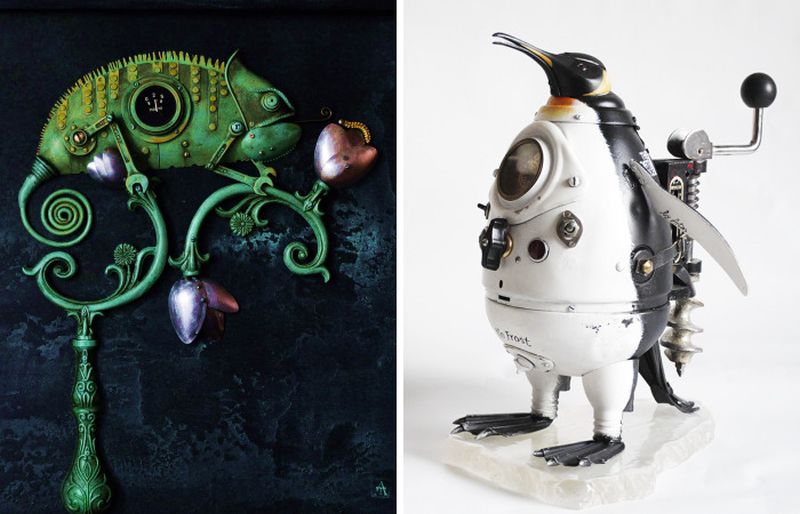 Incredible steampunk sculptures made from antiques and scrap metal