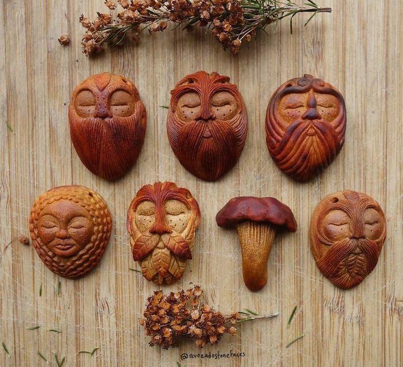 avocado stone faces by Jan Campbell
