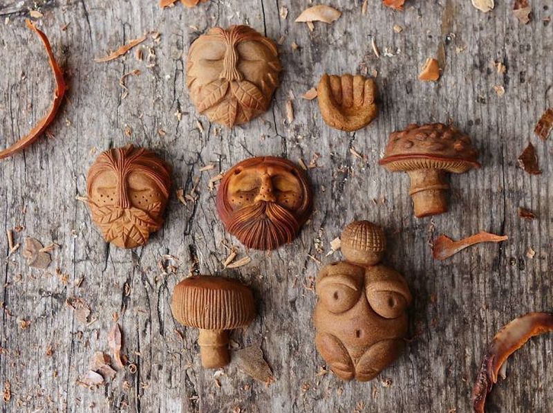 avocado stone faces by Jan Campbell