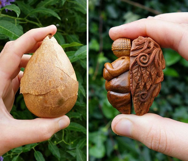 avocado stone faces by Jan Campbell