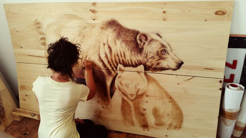 nature-inspired drawings on recycled wood by Martina Billi