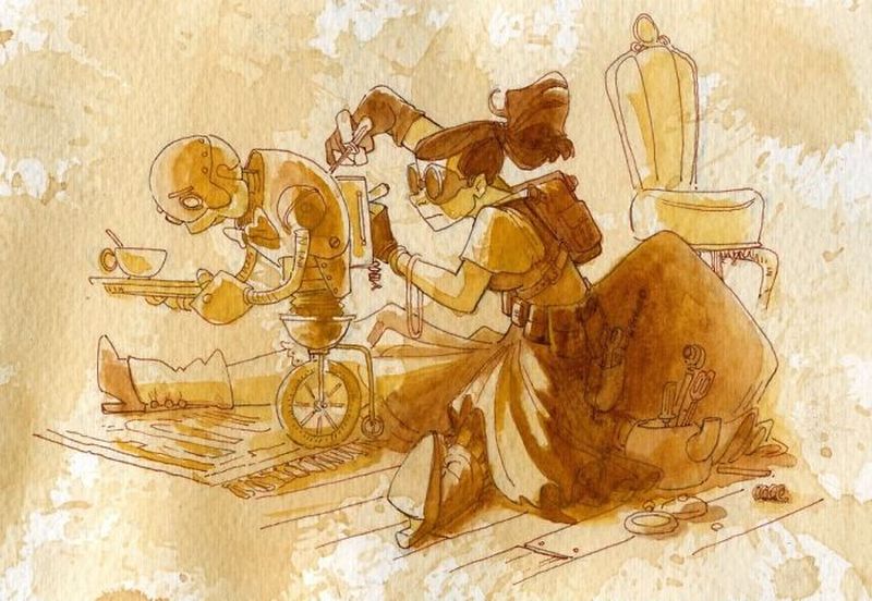 steampunk tea painting