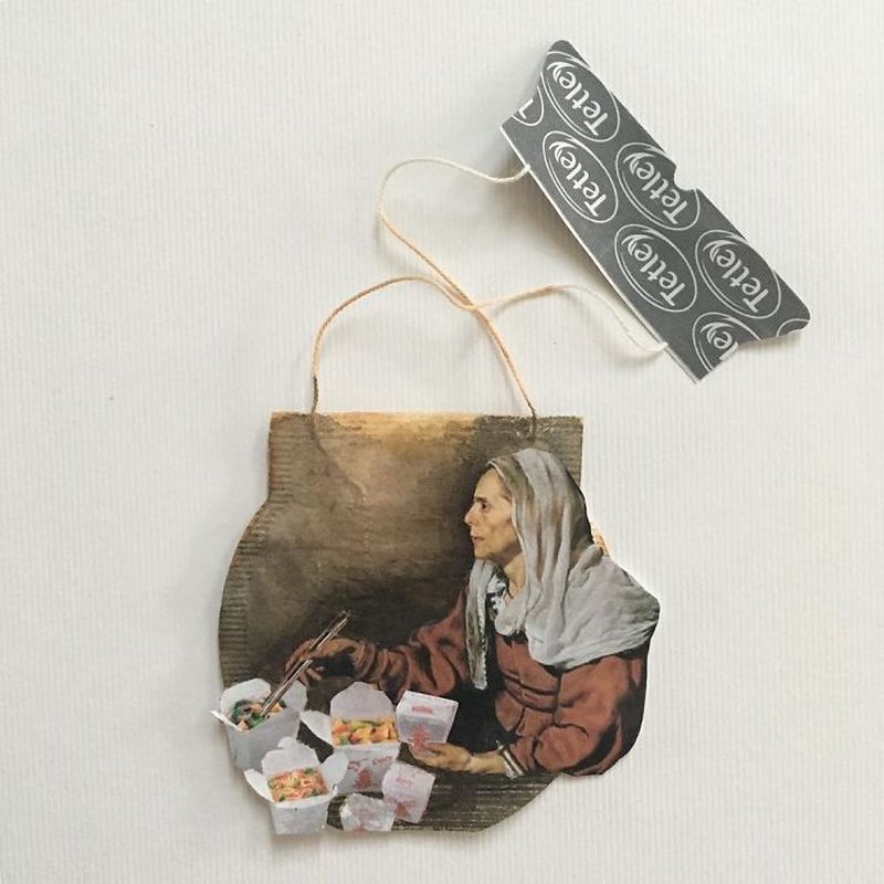 Miniature paintings on tea bags by Ruby Silvious