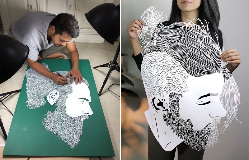 Paper Art: Indian artist hand-cuts different hairstyles on sheets of paper