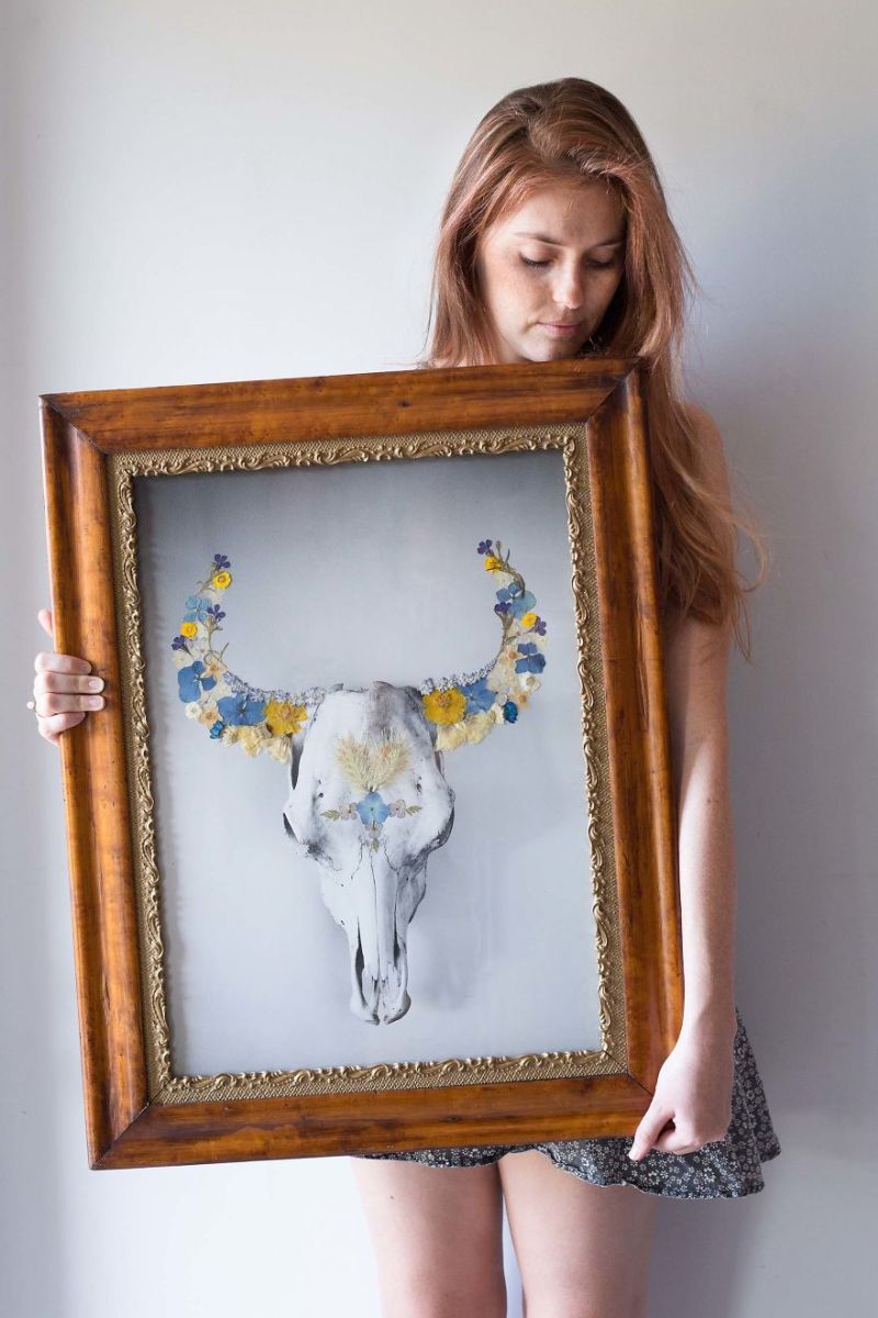 Real Pressed Flower Portraits in Recycled Vintage Frame by Phoebe Hofsteed