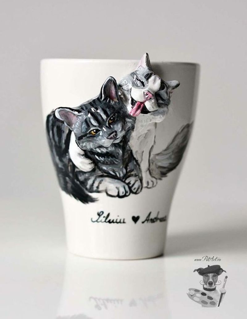 Camelia Rolea Creates Handmade 3D Sculptures of Pets on Mugs