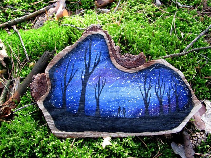 Wood Slice Paintings by Anna Kucharska