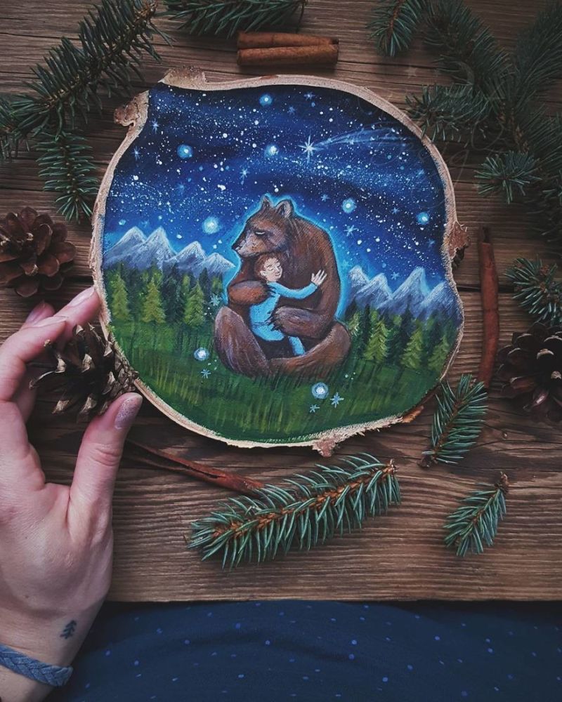 Wood Slice Paintings by Anna Kucharska